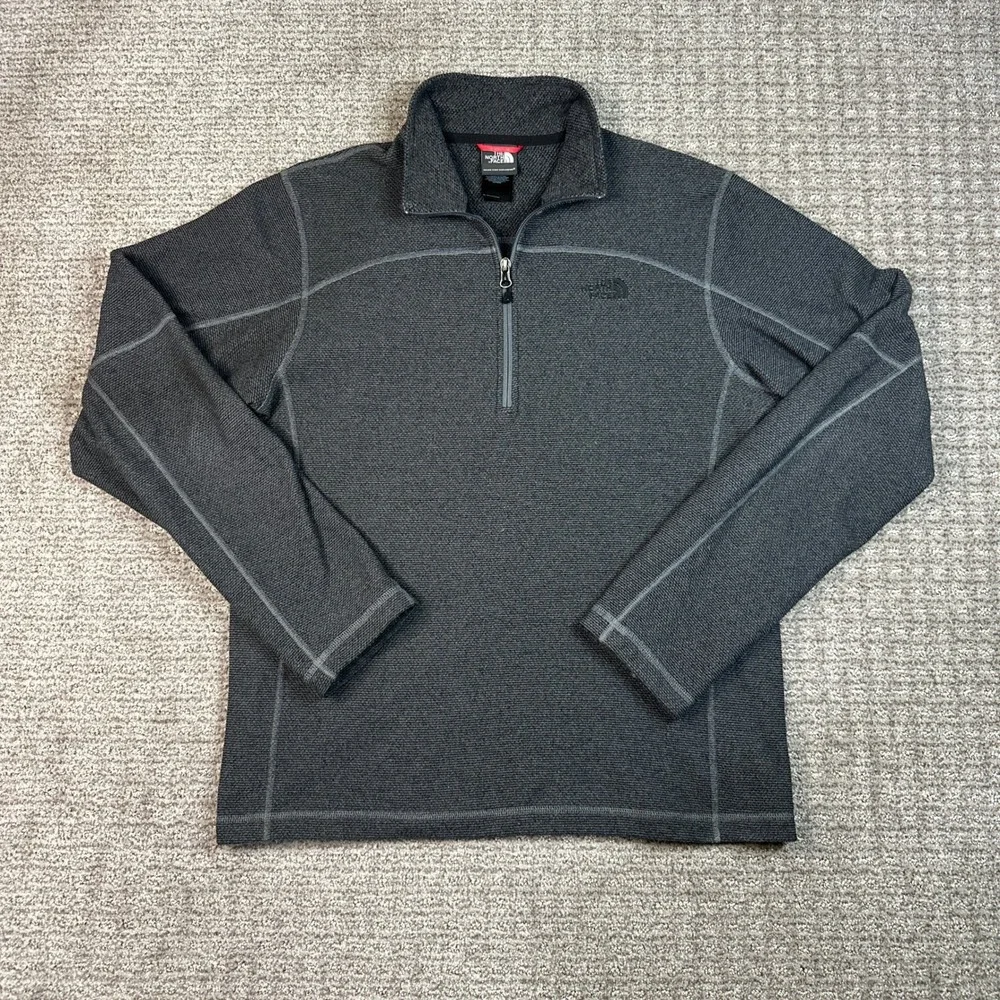 The North Face Mens Gray Waffle Knit Quarter Zip Fleece Pullover Sweater Medium